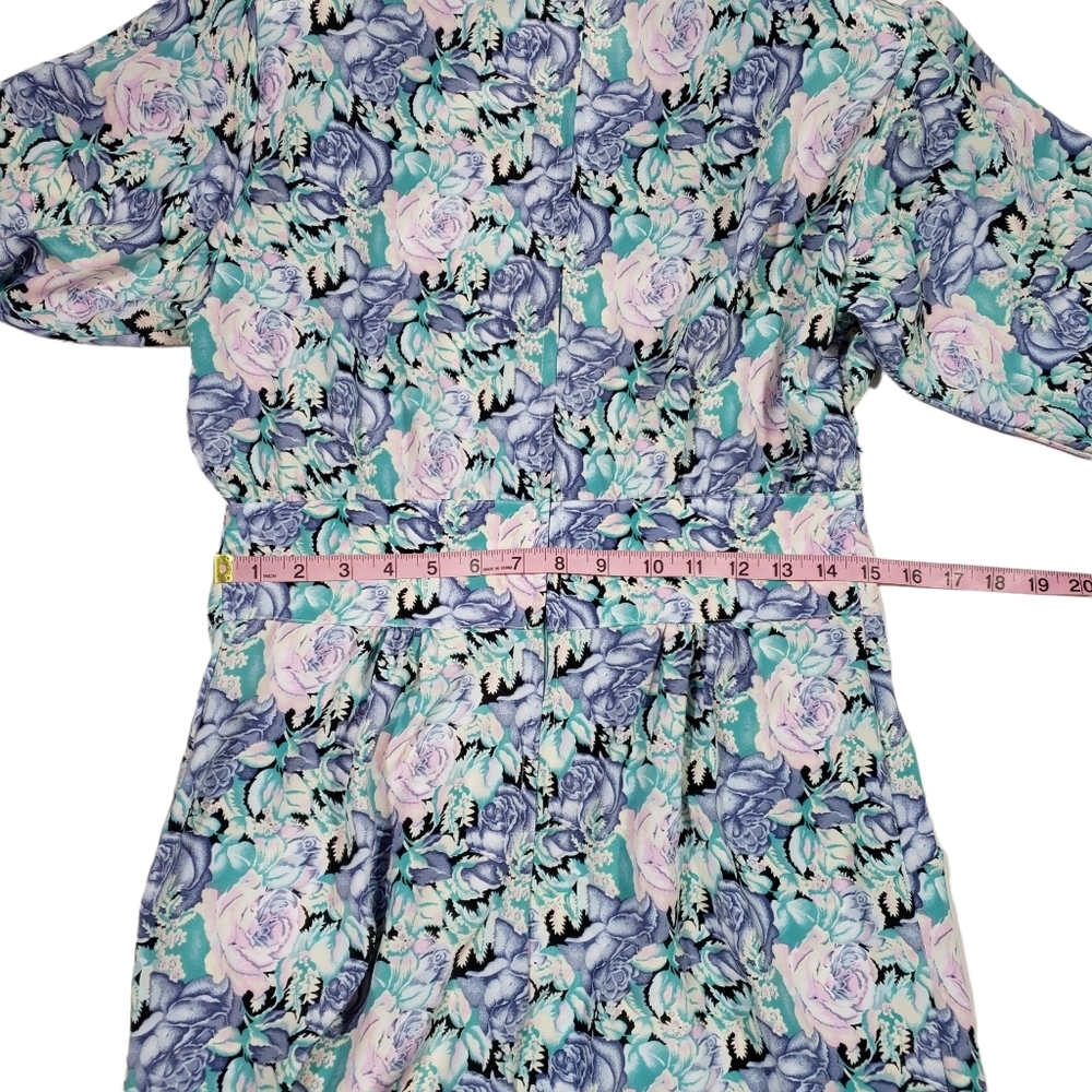 Vintage Alexis Petite Blue Floral Print Midi Dress Womens Size 11-12 Work Church - Picture 15 of 16